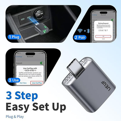 Wireless CarPlay Adapter for Apple iPhone 2025 Upgrade, Converts Factory Wired to Wireless, No Delay, Stable Connection, Mini Apple Carplay Wireless Adapter for iOS 10+ and Car from 2018+,USB/Type C