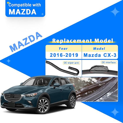 Windshield Wiper Blades Replacement for Mazda CX3 CX-3 2016 2017 2018 2019 Original Factory Quality Front Rear Wipers Blade Set for My Car - 22" 19" 10" (Pack of 3)