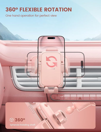 Lamicall 2025 Wider Clamp & Metal Hook Car Phone Holder Vent [Thick Cases Friendly] Phone Holders for Your Car Mount Automobile Hands Free Cradle Air Vent Pink
