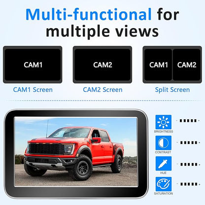 Wireless Backup Camera for Trucks - 7 Inch Monitor, HD 1080P, Color Night Vision, 2 Channels, IP69 Waterproof Backup Camera for Pickups, Cars - Easy Install for Towing & Parking