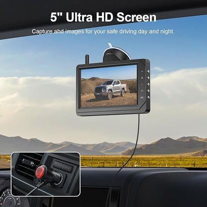 Fookoo HD 1080P 5-inch Wireless Backup Camera, 5" Split Screen Monitor Rear View Licence Plate Camera, DIY Guide Lines Wide Angle IP69 Waterproof Easy to Install for Car Pickup Van SUV - DW5CT
