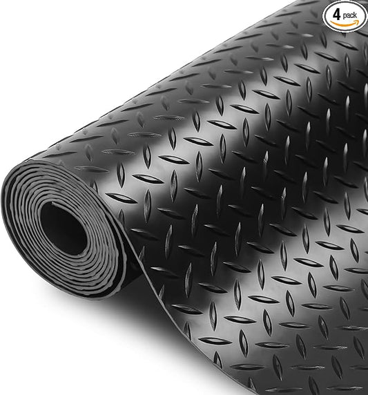 SEAL 4 x 20 Ft Premium Garage Floor Mat, Solid 2.8mm Thickened Black Commercial Grade Heavy Duty Parking Mat for Garage Floor, Golf Cart, Water/Stain Resistant Floor Runner (Embossed Diamond Plate)