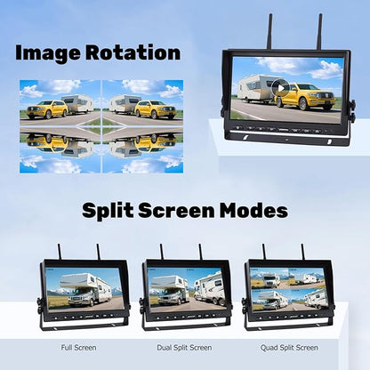 10.1" Magnetic Wireless RV Backup Camera System, 1 Rear Cameras & 2 Side Cameras for Reversing/Monitoring Trailer Camper, 1080P DVR Monitor, 3x9600mAh Waterproof IR Night Vision Cameras, WS3