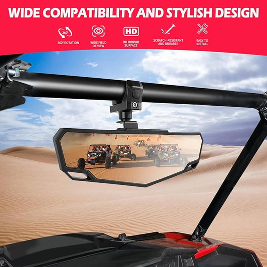 DREAMIZER UTV Rear View Mirror, 360°Adjustable Angle for 1.5" to 2.0 inch Round Roll Cage,Aluminum Clamp Convex Center Mirror Compatible with Polaris RZR General KRX Mule Can Am