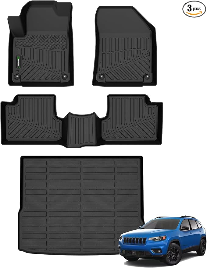 ANBINGO®-Floor Mats & Cargo Liner for 2014-2023 Jeep Cherokee (Not Fit Grand Cherokee) 2Row Floor Mat & Trunk Mats All Weather Rubber Mats Liner Accessories Black