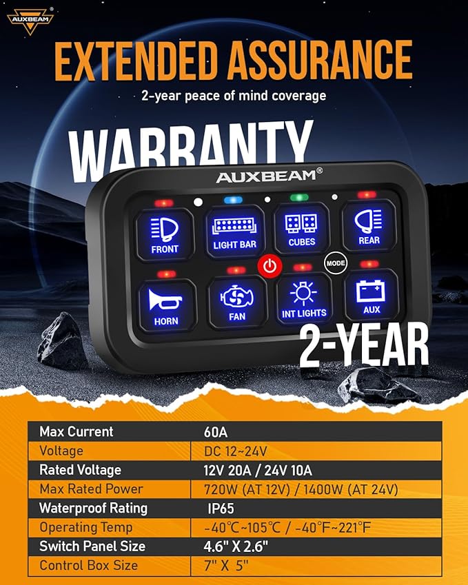 Auxbeam 8 Gang Switch Panel RA80 Auto-Dimmable RGB Switch Panel w/Momentary Toggle Pulsed, 12V-24V Automotive Aluminum Switch Panel for Truck Offroad Car Boat Waterproof, 2 Years Warranty