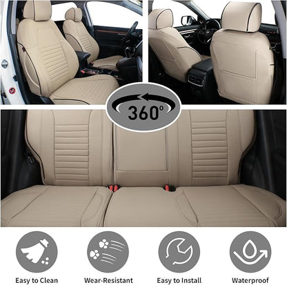 EKR Accord Seat Covers Full Set Custom for Honda Accord Base,EX-L,Touring 2014 2015 2016 2017 (Hybrid),Reat Row W/Solid Backrest & Armrest,Leather Seat Cover for Trucks,Automotive Seat Covers(Beige)