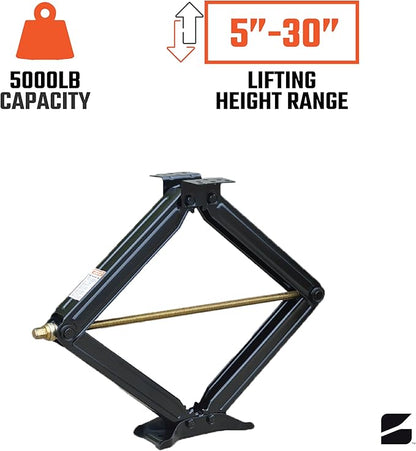 Bastion Distribution 30" Scissor Jack with Crank Handle | 5000lbs Capacity | Adjustable 5-30” Height | Spray-Tested Powder Coated | BJ-5000MSJ30