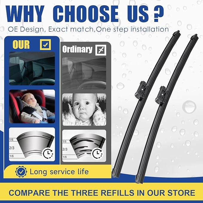 3 Wipers Factory Replacement For Lexus NX200t 2015-2017 NX300 2018-2021 2022 2023 NX300h 2015-2021 2022 2023 Original Equipment Replacement Windshield Wiper Blades Set 26"+16" +12" (Set of 3)