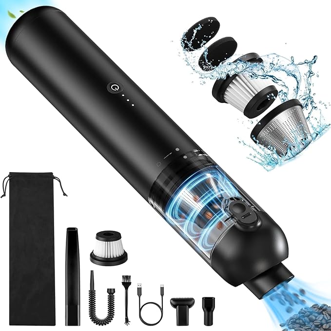 Handheld Vacuum Cordless, 16000pa Car Vacuum Cleaner High Power, 2 Speed Modes Mini Vacuum Cleaner with 2 Filters, Car Vacuum Portable Cordless with Air Blower for Home Office Pet Hair