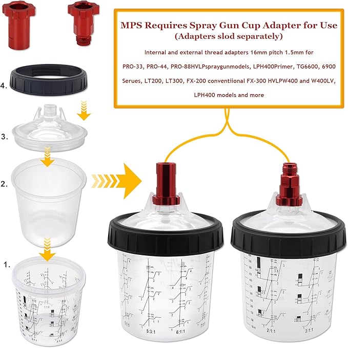 Disposable Paint Cup 20 Ounce (600 ml) Kit - 20 Paint Mixing Cups Liner, 20 Filter Lids, 2 Spray Gun Adapters, 5 Sealing Plugs, 1 Hard Cup，1 Sealing Ring, 1 Stirrer, for Car & DIY Painting