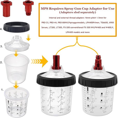 Disposable Paint Cup 20 Ounce (600 ml) Kit - 20 Paint Mixing Cups Liner, 20 Filter Lids, 2 Spray Gun Adapters, 5 Sealing Plugs, 1 Hard Cup，1 Sealing Ring, 1 Stirrer, for Car & DIY Painting