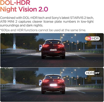 VIOFO Dash Cam A119 Mini 2, STARVIS 2 Sensor, 2K 60fps/HDR 30fps Voice Control Car Dash Camera with 5GHz Wi-Fi GPS, Night Vision 2.0, 24H Parking Mode, Supercapacitor, Support 512GB Max