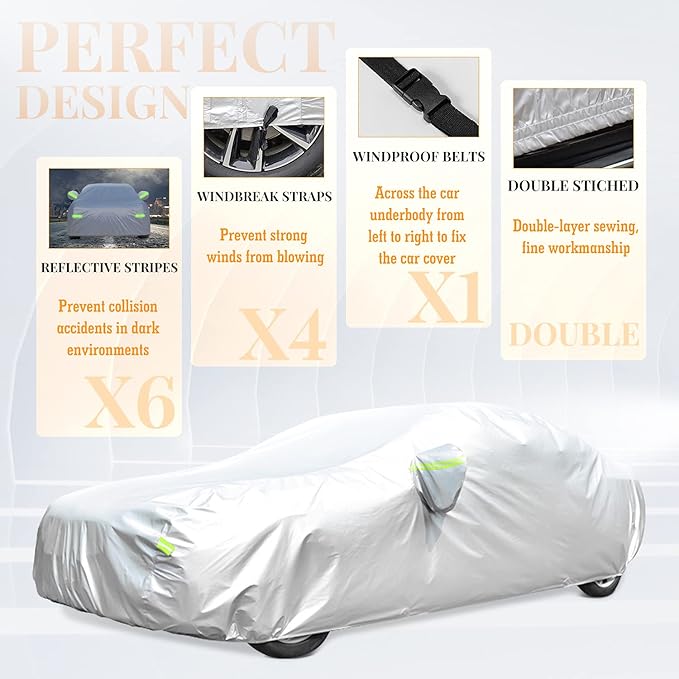 Car Cover for Automobiles All Weather Waterproof Universal Fit for Sedan (Length 166"-177")