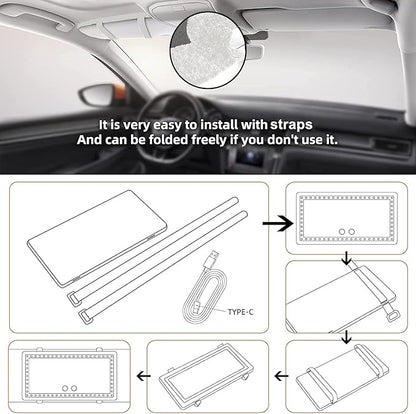 Car Sun Visor Vanity Mirror, Rechargeable Makeup Mirrors with 3 Light Modes & 60 LEDs- Dimmable Clip-on Rear View Sun-Shading Cosmetic Mirror with Touch on Screen, Universal for Truck SUV(Grey)