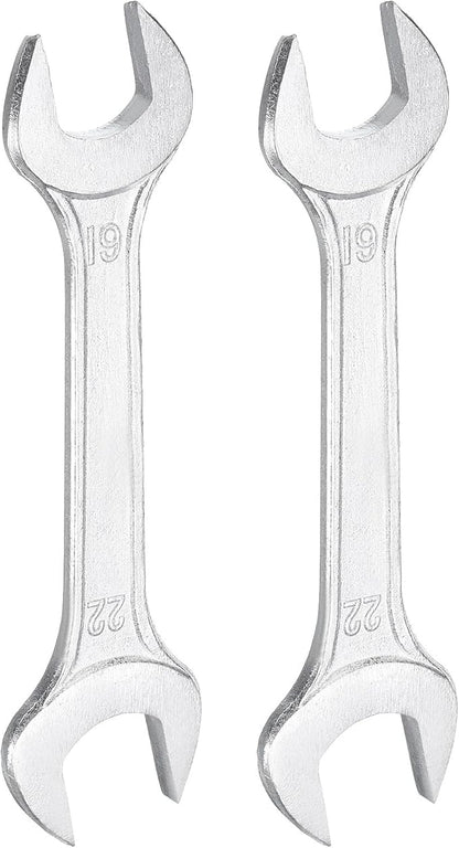 HARFINGTON 2pcs Double Open End Wrench 19mm x 22mm Metric 15 Degree Offset Angle Small Flat Head Wrench Galvanizing Open Ended Spanner for Automotive Repair Furniture Assembly