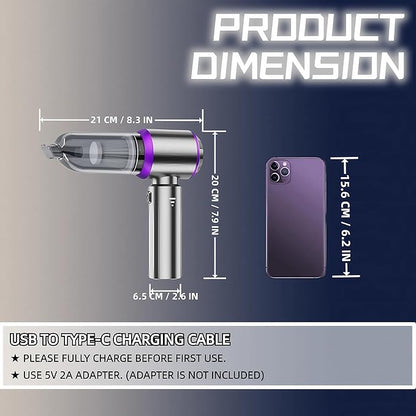 Handheld Car Vacuum Cleaner, 21000PA Rechargeable High Power Cordless Mini Vacuum Cleaner and Blower 4-in-1 with 3 Gear, Vacuum with Brushless Motor for Car, Home, Office, PC