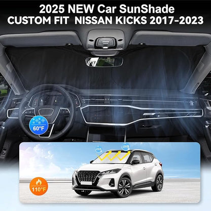 Custom Fit Nissan Kicks Windshield Sunshade 2018 2019 2020 2021 2022 2023 2024 2025 for Kicks, S, SV, SR Crossover Accessories Front Window Shades Car Shield Cover 240T Sun Visor Blocks UV Rays