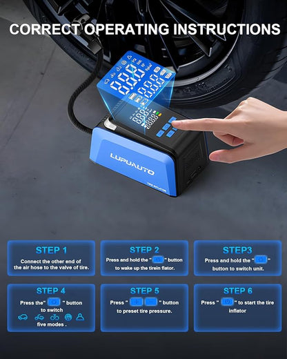 Tire Inflator Portable Air Compressor, 2X Faster Inflation, 150PSI Air Pump for Car Tires with Digital Pressure Gauge/LED Light for Car, Motorcycle, Bicycle, Balls and More