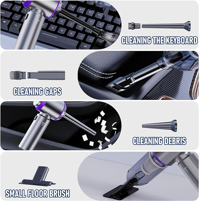 Car Vacuum Portable Cordless 20000PA High Power Mini Vacuum Cleaner 4-in-1 Compressed Air Duster & Air Blower & Pump Hand Held Vacuum with Brushless Motor for Car, Home, Office,Camping
