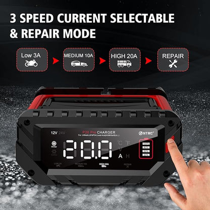 Lithium Lifepo4 Battery Charger,12V 24V AGM Deep Cycle Fully Automatic Car Battery Charger,12 Volt 24 Volt 20 amp Batetry Charger Automotive,Smart Trickle Charger
