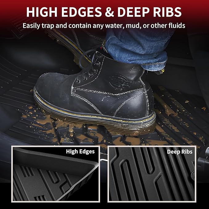 LASFIT Floor Mats for Ford Bronco Sport 2025 2024 2023 2022 2021 Carpeted Floor All Weather Protector Custom Fit TPE Car Liners, 1st & 2nd Row 3pcs Black