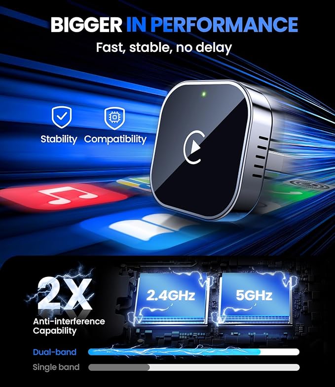 Teeran Wireless CarPlay Adapter 2025 Upgrade Wired CarPlay to Wireless, Mini USB Design for Cars with Built-in Wired Apple CarPlay Plug and Play Easy Use Fast Stable Connection Car Play for iPhone