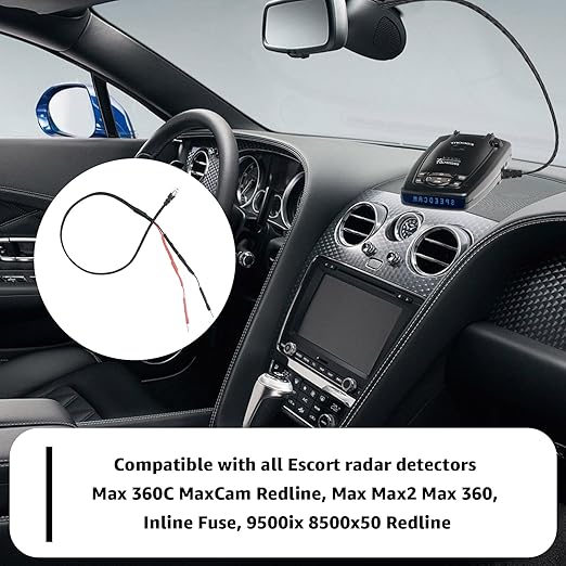 1PC RJ11 Replacement Mirror Wire Power Cord for Escort Radar Detectors，Fits Max 360C MaxCam Redline,Max Max2 Max 360,Inline Fuse,9500ix 8500x50 Redline Models ﻿