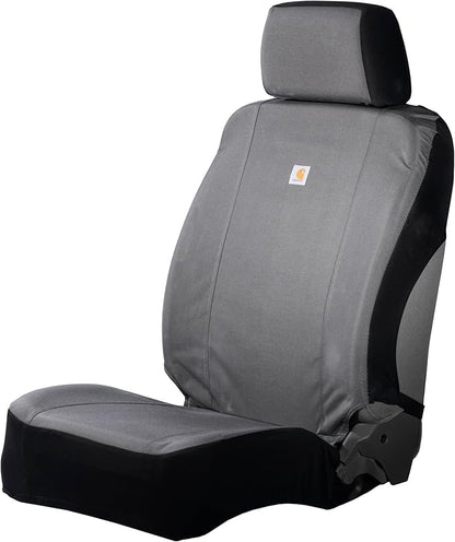 Carhartt Universal Nylon Duck Canvas Fitted Bucket Seat Cover, Durable Seat Protection with Rain Defender, Single, Gravel