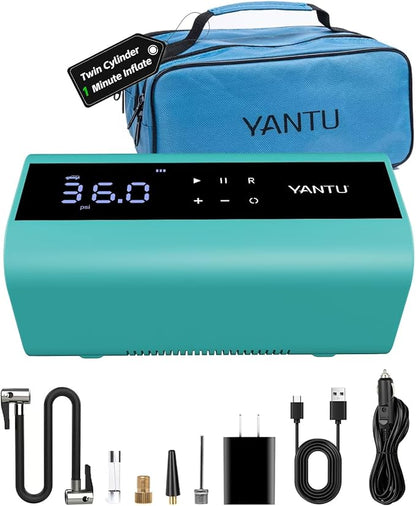YANTU Cordless Tire Inflator with Dual-Cylinder & 8.3" Large Screen-Portable Air Compressor for Car Tires,12V Rechargeable,Tire Pressure Gauge,Up to 150 psi, Auto/Bicycle/Moto/Truck Use
