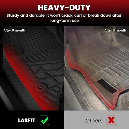 LASFIT Floor Mats for Ford F-150 2011-2014 SuperCrew Carpet Floor Front Row w/Flow-Through Console All Weather Protector TPE Truck Liners, 1st & 2nd Row, 3pcs Black