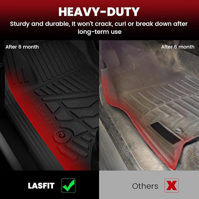 LASFIT Floor Mats for Ford Ranger 2025 2024 SuperCrew Cab All Weather Truck Protector TPE Carpeted Floor Liners, Front and Rear Row, 3pc Black