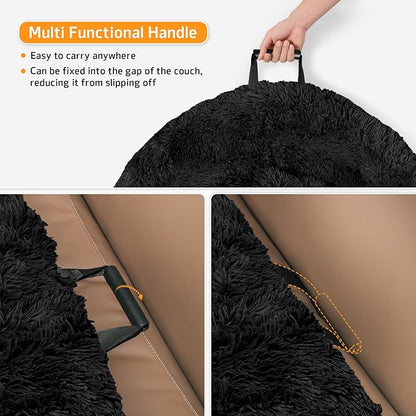 GGIB Calming Dog Bed Fluffy Plush Dog Mat for Furniture Protector with Removable Washable Cover for Large Medium Small Dogs and Cats (Small,Black)
