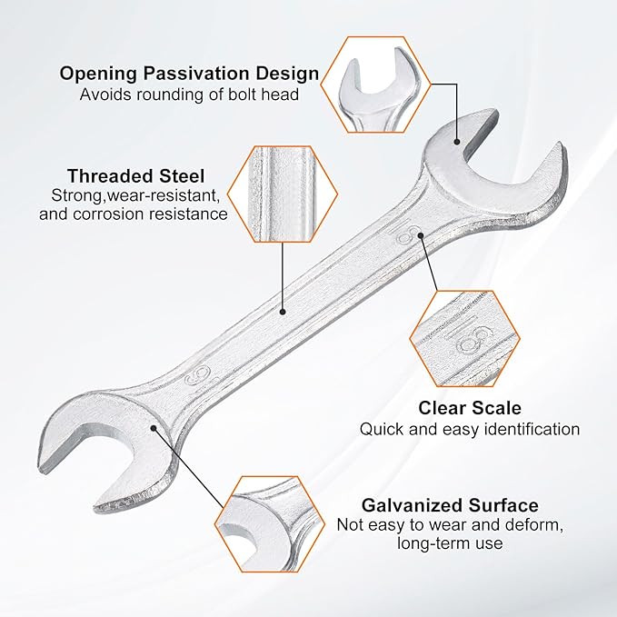 HARFINGTON 2pcs Double Open End Wrench 16mm x 18mm Metric 15 Degree Offset Angle Small Flat Head Wrench Galvanizing Open Ended Spanner for Automotive Repair Furniture Assembly