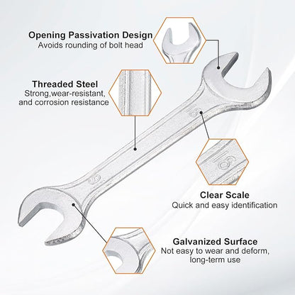 HARFINGTON Double Open End Wrench 16mm x 18mm Metric 15 Degree Offset Angle Small Flat Head Wrench Galvanizing Open Ended Spanner for Automotive Repair Furniture Assembly