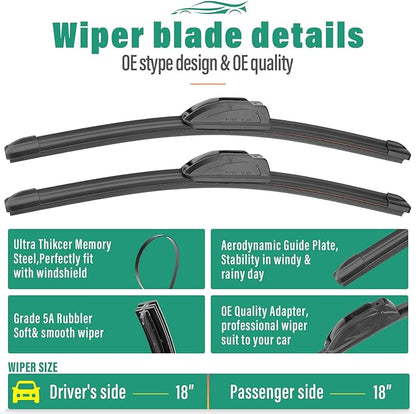 18" 18" 11" Windshield Wiper Blades Replacement for Chevy Chevrolet HHR 2006 2007 2008 2009 2010 2011 Premium All Weather Front Rear Wipers Set - OEM Quality (Pack of 3)