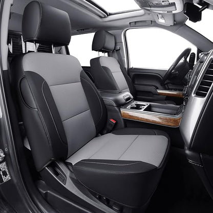 LUCKYMAN CLUB Custom Fit Seat Covers for 2014-2018 Chevy Silverado Sierra 1500 Crew Cab, 2015-2019 Silverado Sierra 2500 3500 Crew Cab (Black&Gray)