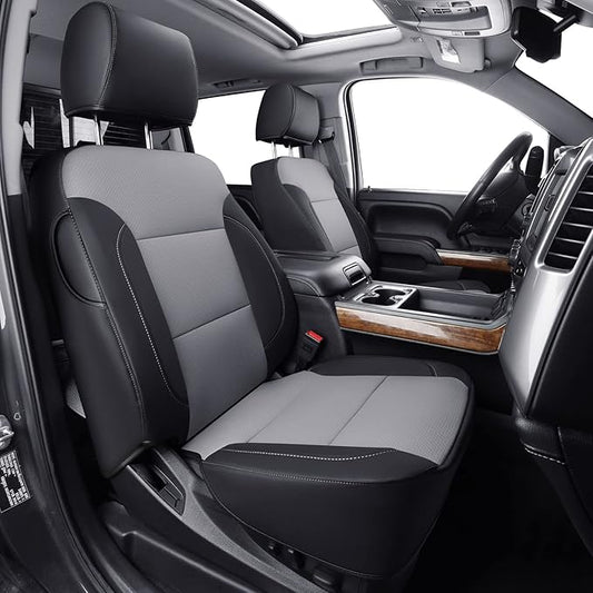 LUCKYMAN CLUB Custom Fit Seat Covers for 2014-2018 Chevy Silverado Sierra 1500 Crew Cab, 2015-2019 Silverado Sierra 2500 3500 Crew Cab (Black&Gray)
