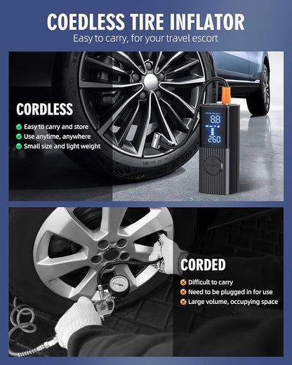 Tire Inflator Portable Air Compressor, 180PSI Portable Air Compressor with with LED Light, 25000mAh & 3X Faster Inflation Air Pump for Car, Bike, Motorcycle, Ball and more
