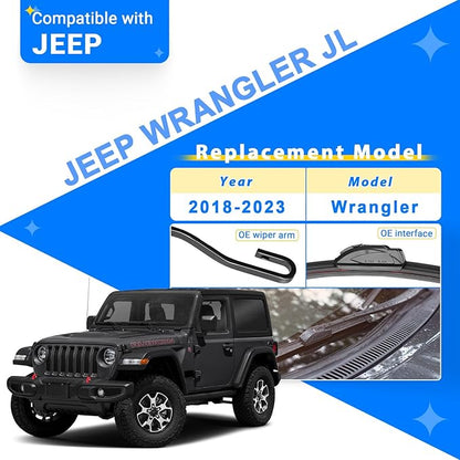 Windshield Wiper Blades Replacement for Jeep Wrangler JL 2018 2019 2020 2021 2022 2023 Original Factory Quality Front Rear Wipers Blade Set for My Car - 16" 16" 12" (Pack of 3)
