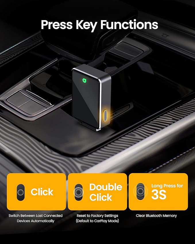 Wireless CarPlay Adapter, One Click Multi Device Switching Seamless Connection, Convert Wired to Wireless carplay, Compatible with iOS 10+, Android 11+, 2018 and Later Models
