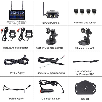 Haloview Byte Tango BT7 TPMS with 4 Sensors 1080P Wireless Backup Camera Monitor with Integrated Rv Tire Pressure Monitoring System, Ideal for RV Truck Trailer Camper TPMS-4