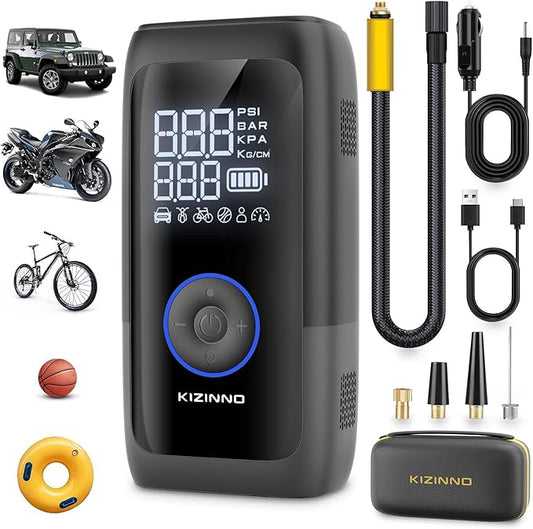 Tire Inflator Portable Air Compressor, Ultra Fast Dual-Cylinder Air Pump for [Pickup & Large Car Tires] with Fine-Tune Mode, Pressure Gauge, 12000mAh&45W Fast Charge fits MPV, SUV, Cars, Motor