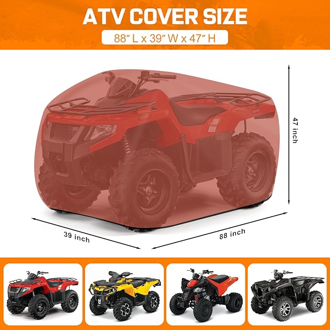 Comnova ATV Cover for 4 Wheelers - 88 Inch ATV Covers 600D Waterproof & Heavy Duty, Outdoor Four Wheeler Quad Cover All Weather Large for Polaris, Kawasaki, Arctic Cat, Honda, Yamaha and More