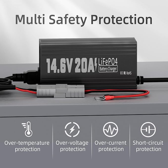 12V 20A Lithium Battery Charger, 14.6V LiFePO4 Battery Charger AC-DC Fast and Smart Charger with Anderson Connector Led Indicator for Lithium LiFePO4 Deep Cycle Batteries of Home, Boat, RV