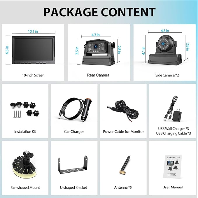 Magnetic Wireless Backup Camera: Portable Rechargeable Battery, 10" HD 1080P DVR Monitor with Rear View Side View Camera for Travel Trailer/Fifth Wheels/RV/Camper BC103