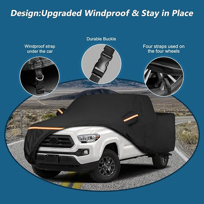 Waterproof Car Covers for Toyota Tacoma Double Cab-6ft Bed 2016-2025, Waterproof 420D Oxford Cloth Cover Outdoor Full Car Covers with Zipper Windproof Heavy Duty All Weather