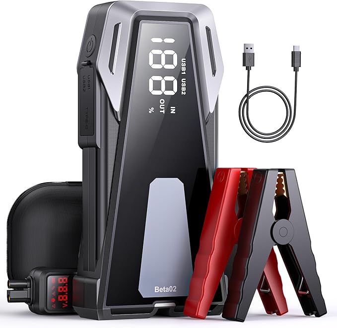 Portable Car Battery Jump Starter 6000A 21800mAh, Car Battery Jumper Starter Portable Jumper Cables for car(8.5L Gas/8.0L Diesel),Jump Box with USB Quick Charge, Lights, Compact