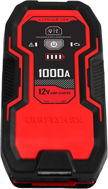 CRAFTSMAN Lithium Jump Starter and Portable Power Pack, CMXCESM263, 3-in-1, 2.4 Amp USB Port, LED Light, 1000 Amps, 12 Volt, for Motorcycle, Car, SUV, Truck, and Marine Batteries