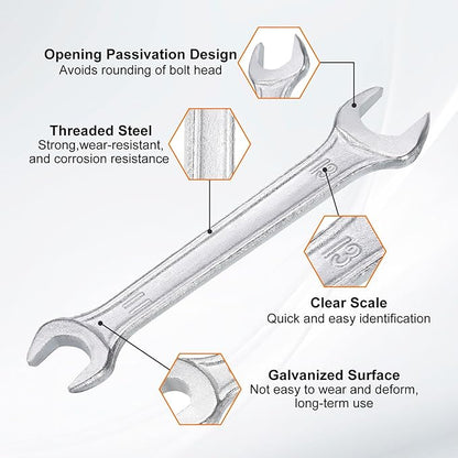 HARFINGTON 5pcs Double Open End Wrench 11mm x 13mm Metric 15 Degree Offset Angle Small Flat Head Wrench Galvanizing Open Ended Spanner for Automotive Repair Furniture Assembly
